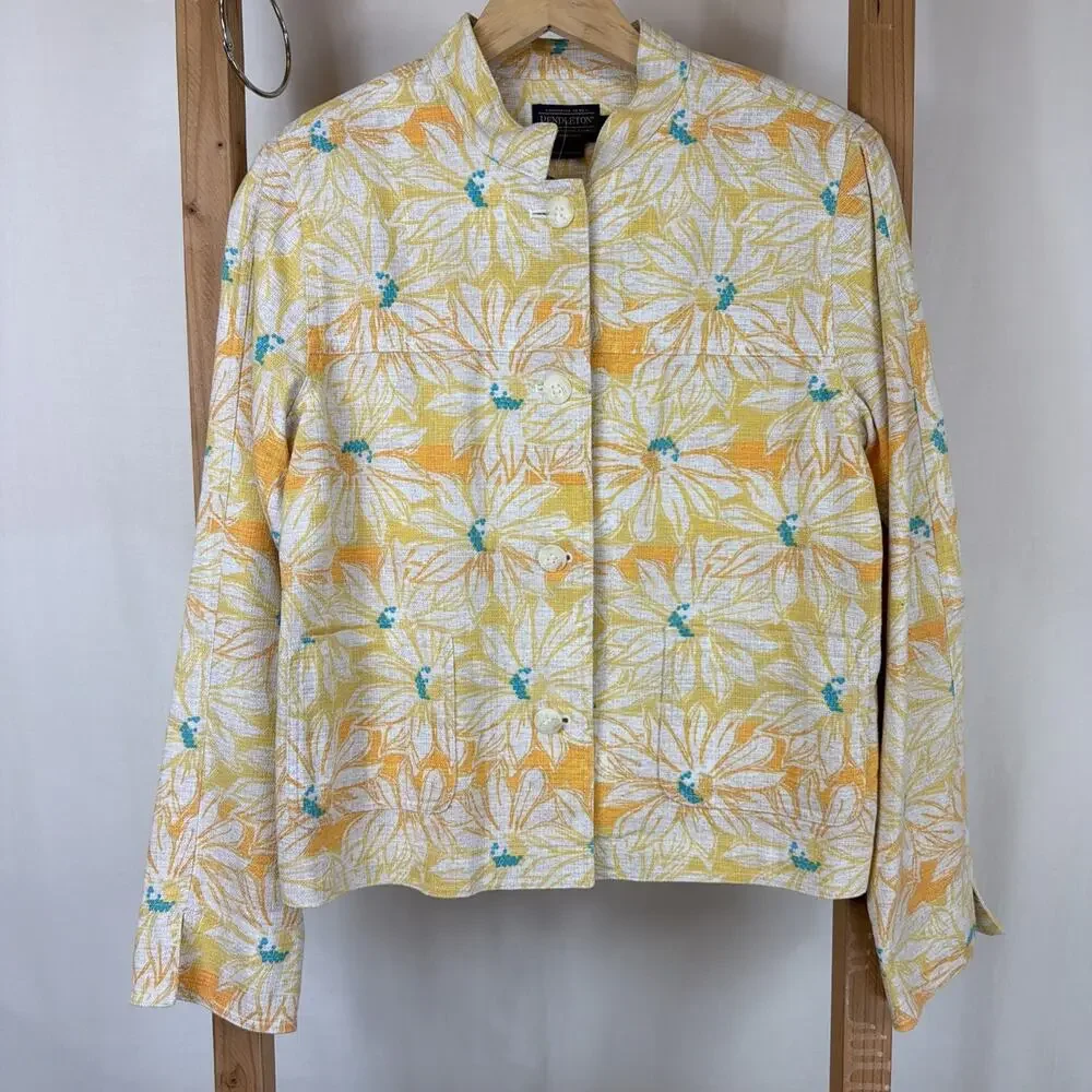 Pendleton Yellow Floral Pockets Button Up Lightweight Jacket #1266 Size MED